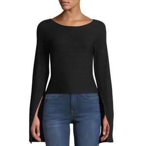 Ramy Brook ‘Audrina’ Rib Knit Split Sleeve Top in Black Size Small
